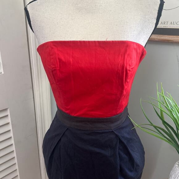 FRENCH CONNECTION Womens Dress 4 Red Blue Color Block Coquette Summer July 4 - Picture 2 of 11
